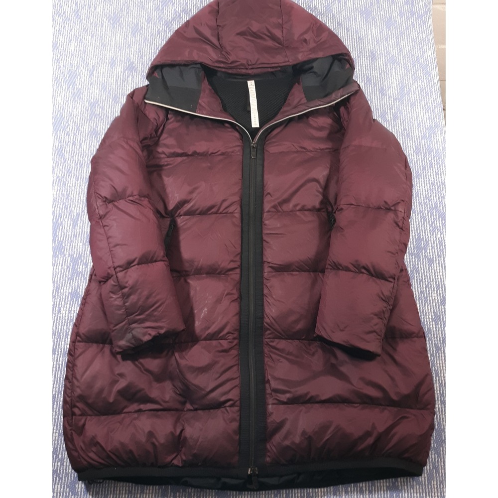 Lululemon Puffer Jacket Coat Womens 8 Full Zip Goose Down Maroon Hooded